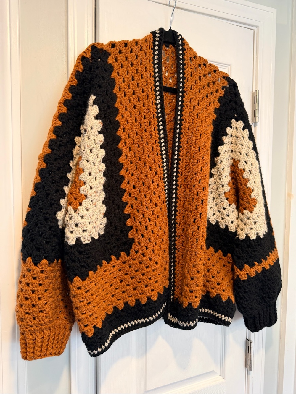 Handmade Crochet Granny Square One Size Cozy Cardigan Boho Chunky Knit Sweater - Picture 5 of 9